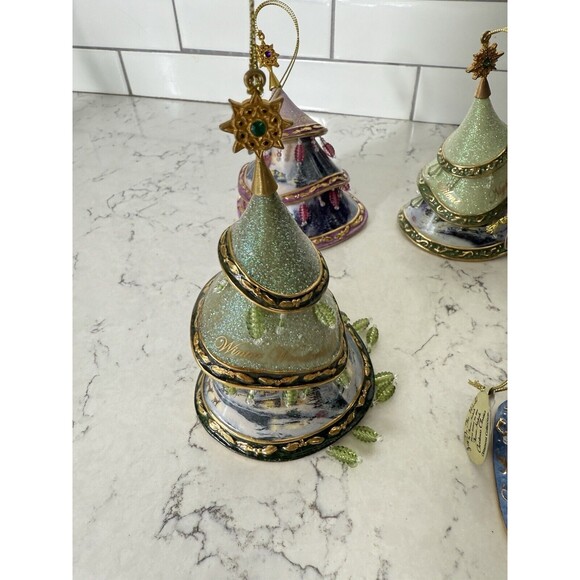 Thomas Kinkade Jeweled Tree Ornaments Bone China Bradford Exchange set of 6 - Picture 4 of 13